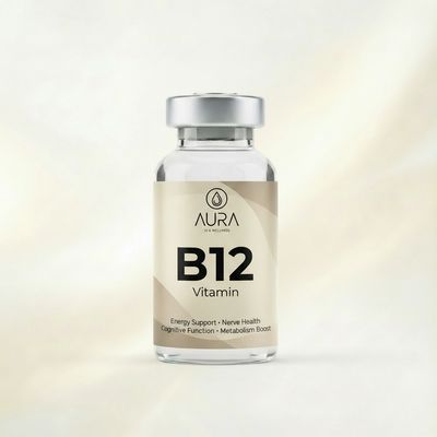 Vitamin B12 IM Shot vial for energy production mental clarity and red blood cell formation at Aura I