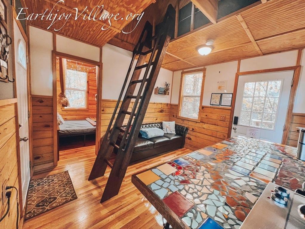 Hickory treehouse at EarthJOY village living room area.