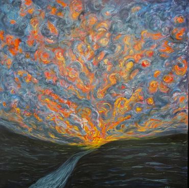 Dark Phoenix - For Sale - 36”x36” Acrylic and oil on gallery wrapped canvas. Framed by the artist. $