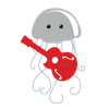 Cute octopus holding a heart under a white shell.