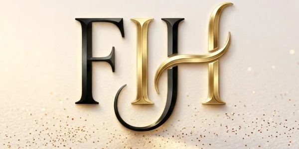 Stylish black and gold letters forming a decorative logo on a light background.