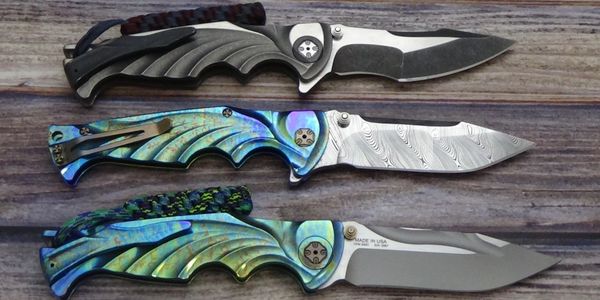 Custom anodized Brian Tighe Knives.