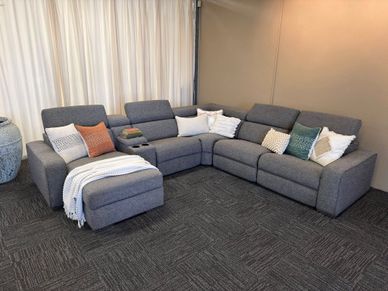 Nick Scali 7 Seater 5 Piece Modular SINGLE Electric Recliner corner couch + chaise + adjustable head