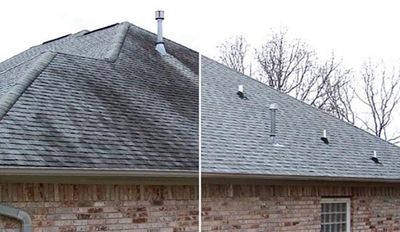 Get rid of black streaks. roof cleaning pressure wash power wash before and after shingle roof