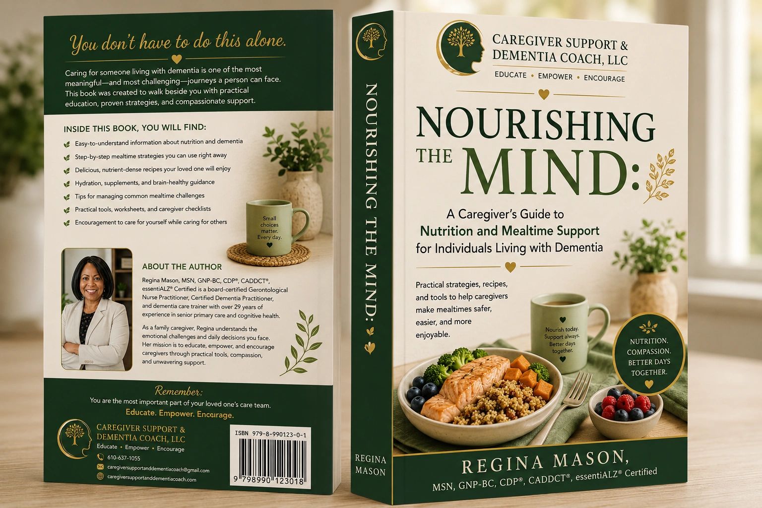 Book cover of "Nourishing the Mind" by Regina Mason on dementia caregiving.