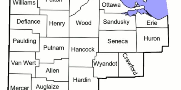 Partial map of northwestern Ohio counties.