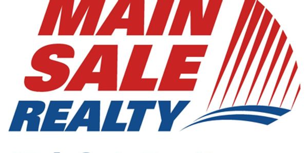 Logo for Main Sale Realty with bold red and blue text and a stylized building design.