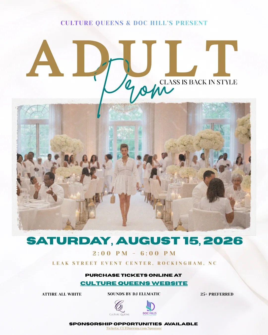 Guests dressed in white at adult prom in Rockingham NC