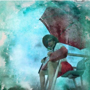 Image of a lifeguard in stand with a rescue tube and umbrella in watercolor style