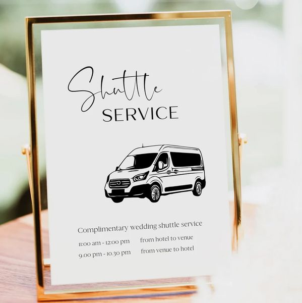 wedding shuttle service sign