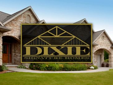 Logo of Dixie Signature Homes over a suburban house.