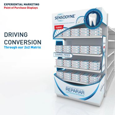 Sensodyne in-store gondola end design and production, free standing unit FSU, activation, on-shelf