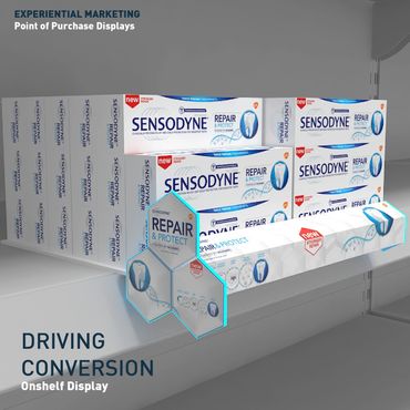 Sensodyne in-store experience and production, free-standing unit FSU, activation, on-shelf
