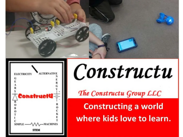 ConstructU logo and pictures of projects. We offer STEM Products and STEM Workshops.