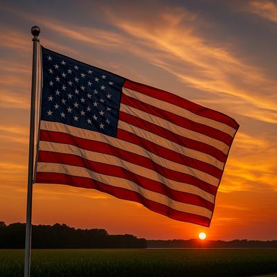 US flag at sunset