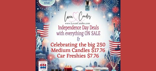 Candle Sale
Independence Sale
4th of July Sales
America 250
Love Candles
best scented candles