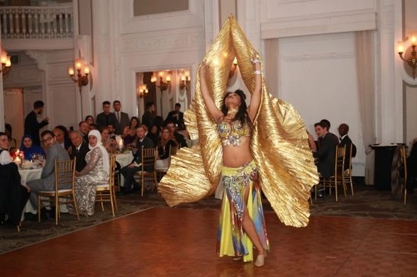 Zaina Zahra, Bellydancing Performance with Golden Wings, Middle Eastern Wedding, Georgian Terrace, M