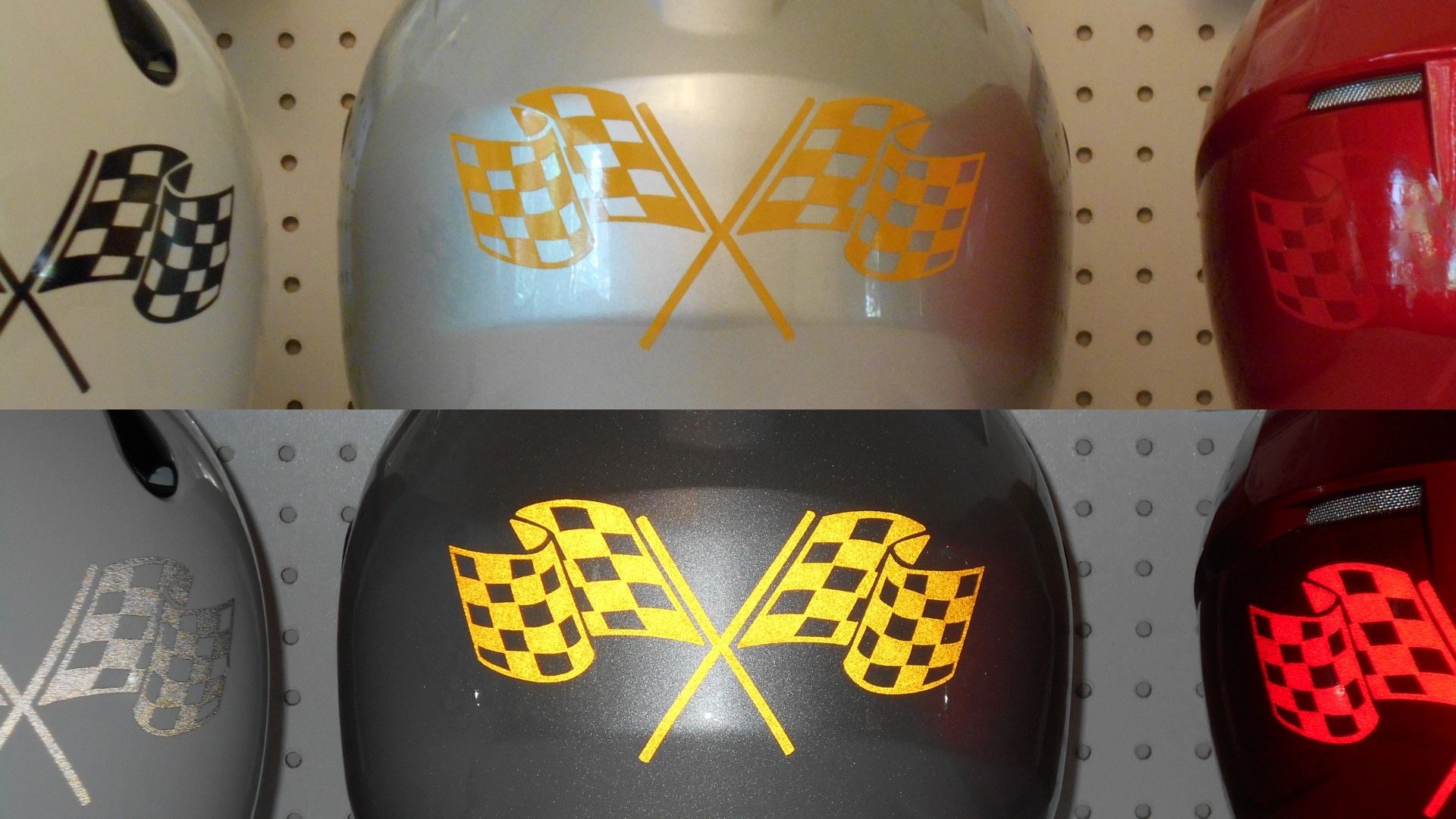 Reflective flag decals on a silver helmet