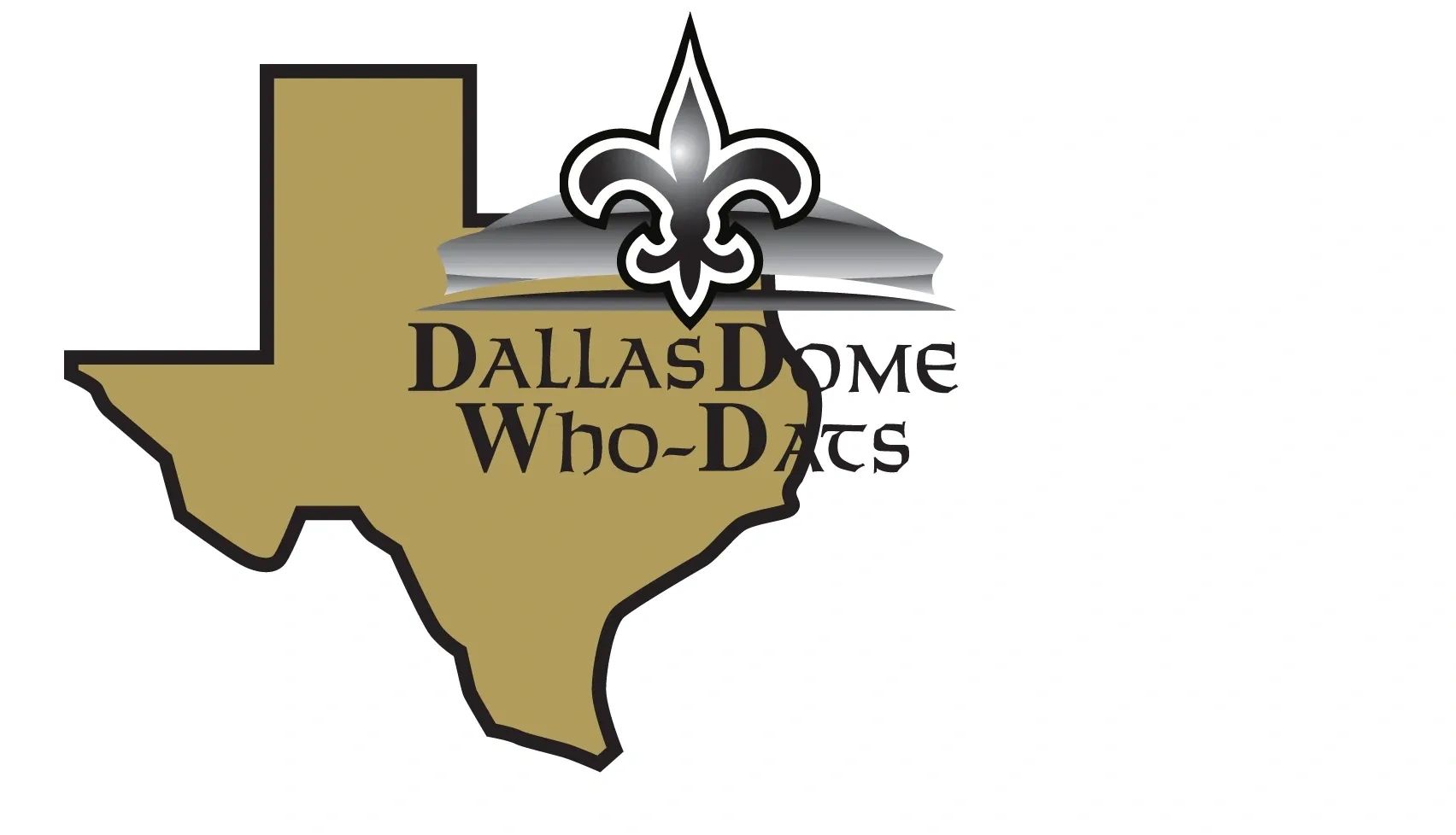 Texas-shaped logo with a New Orleans Saints emblem and text.