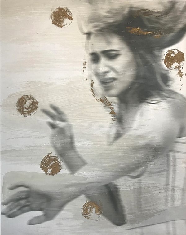 Manipulated photograph, paint, wax