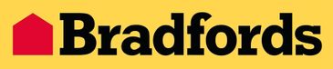 Bradfords logo with a red house icon and bold black text on yellow.