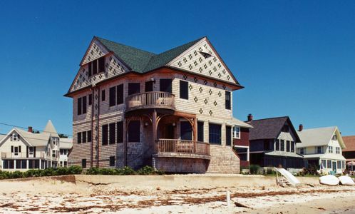 Coastal residence on Long Island Sound.  Niantic, Connecticut.  Photo by Bruce Johnson Photography.