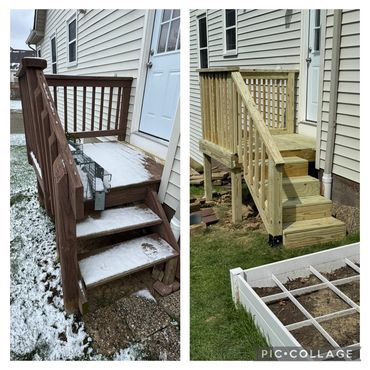 A before and after picture of the steps in the yard.