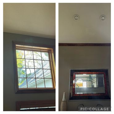 A mirror and window in the same room.