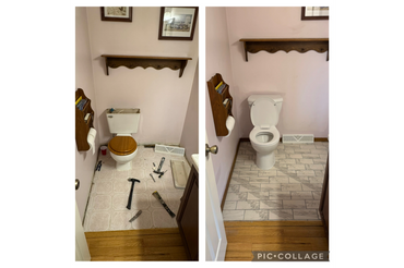 A bathroom with two different toilets in it.