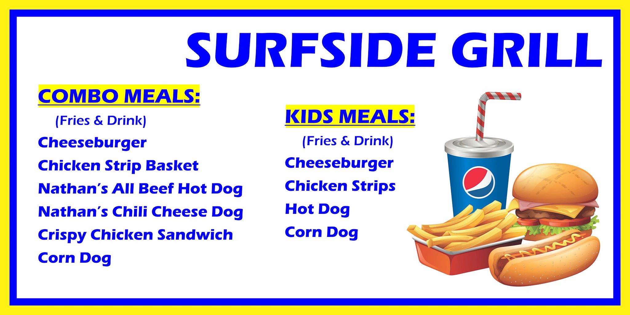 Surfside grill combo meals and kids meal poster