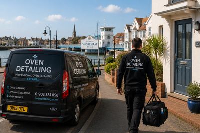 Oven Detailing van outside a Shoreham-by-Sea home before an oven cleaning visit