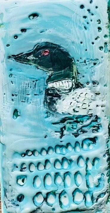 Loon, water bird, birds, wildlife, Encaustic, Lake