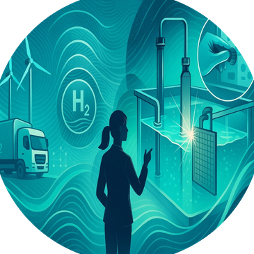 Person observing hydrogen energy and technology.
