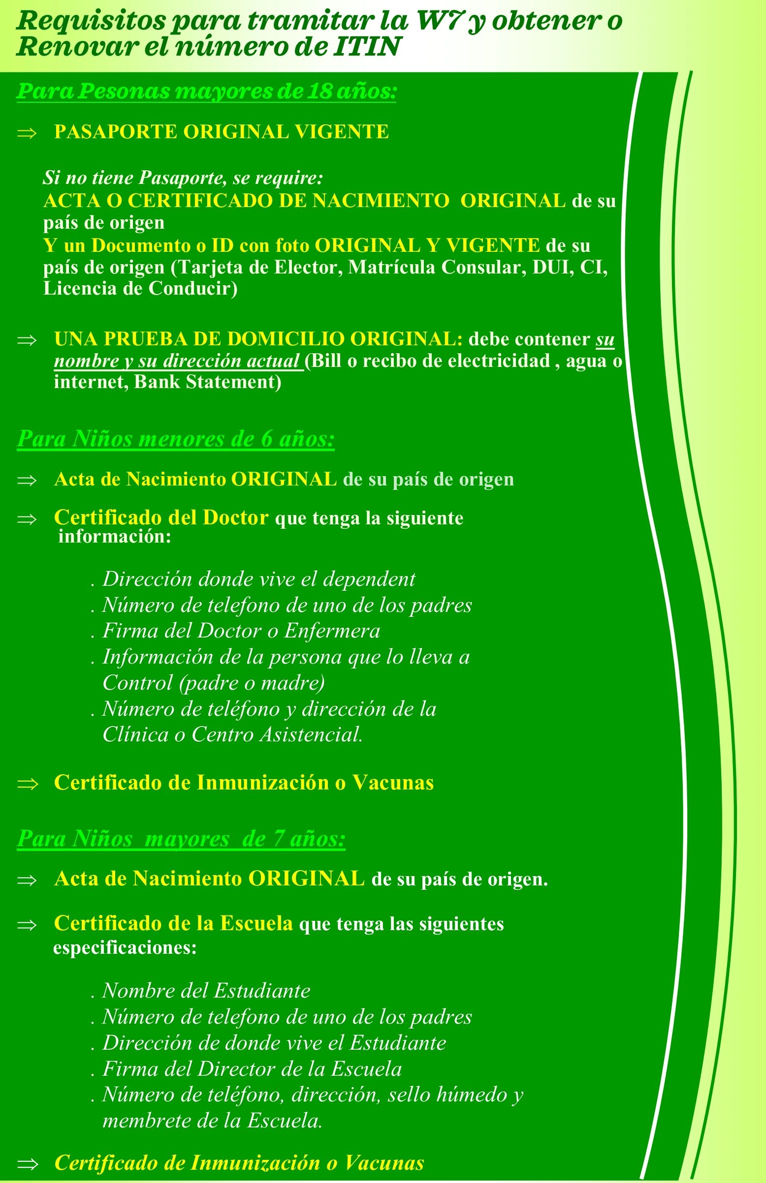 Requisitos para la w7 o itin