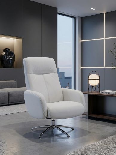Modern white swivel chair in a stylish living room.