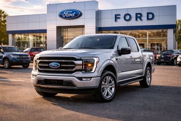 Ford F150 in front of a Ford dealership for automotive marketing.