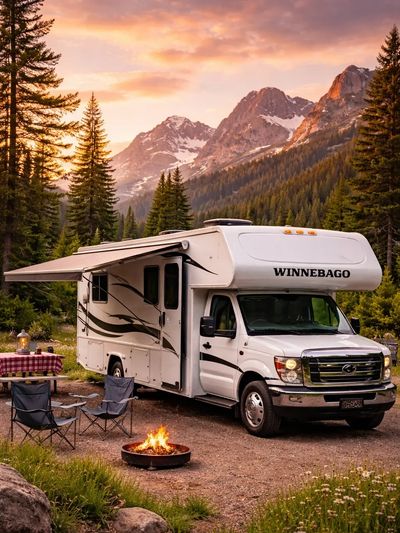 winnebago, rv in mountain setting for rv marketing and rv advertising with Excel Advertising AI