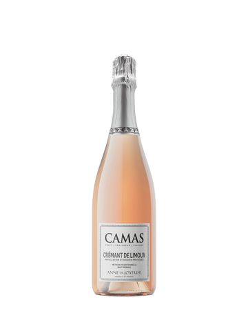 Bottle of Camas Crémant de Limoux rosé sparkling wine from France.