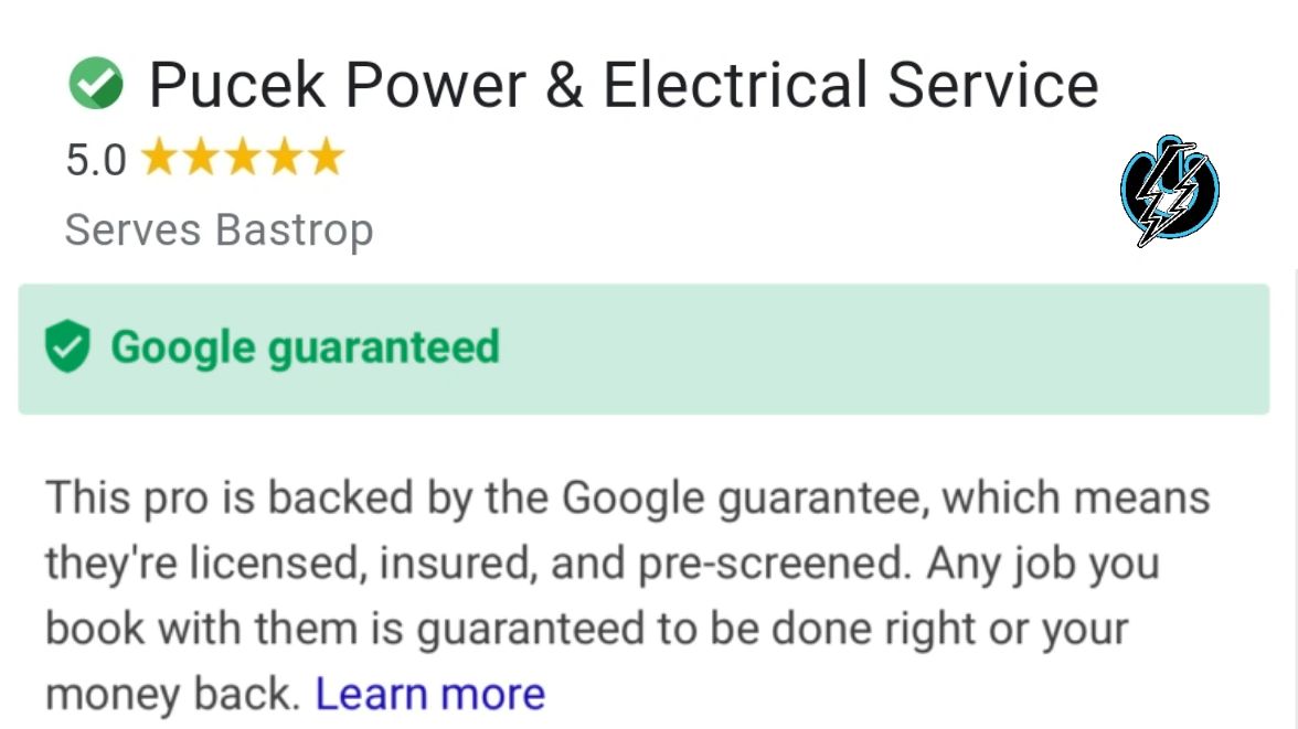 Google guaranteed pucek power electric company austin bastrop Electrician near me