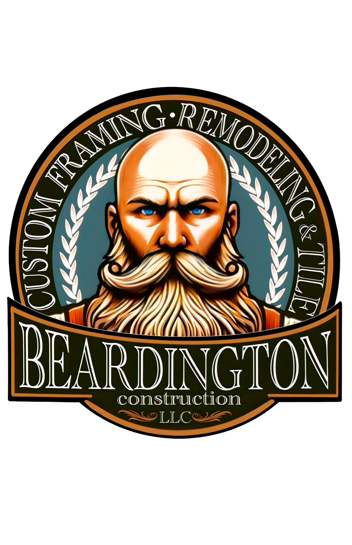Logo of Beardington Construction featuring a bearded man and custom framing services.