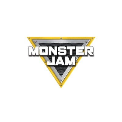 Monster Jam logo with metallic triangle design.