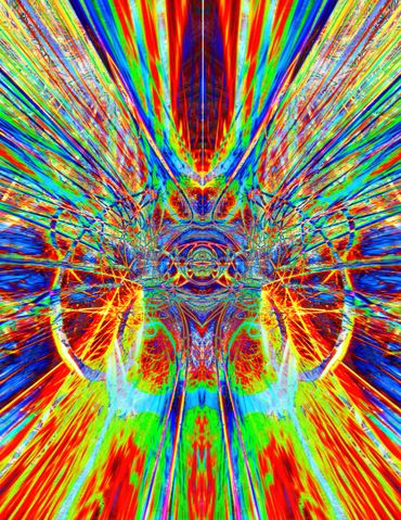 Vibrant abstract digital artwork with explosive colors and symmetrical design.