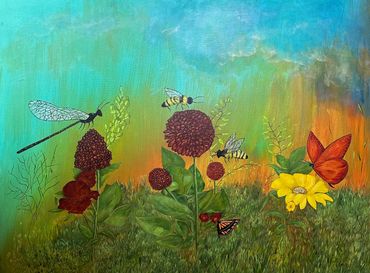 Dragonfly symbolizes self-realization, bee diligence, butterfly transformation. Relax & enjoy life.