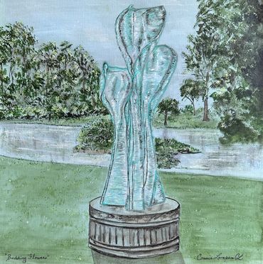 Budding Flowers is located in the Japanese Garden.
It was designed by Ernests Vitins.