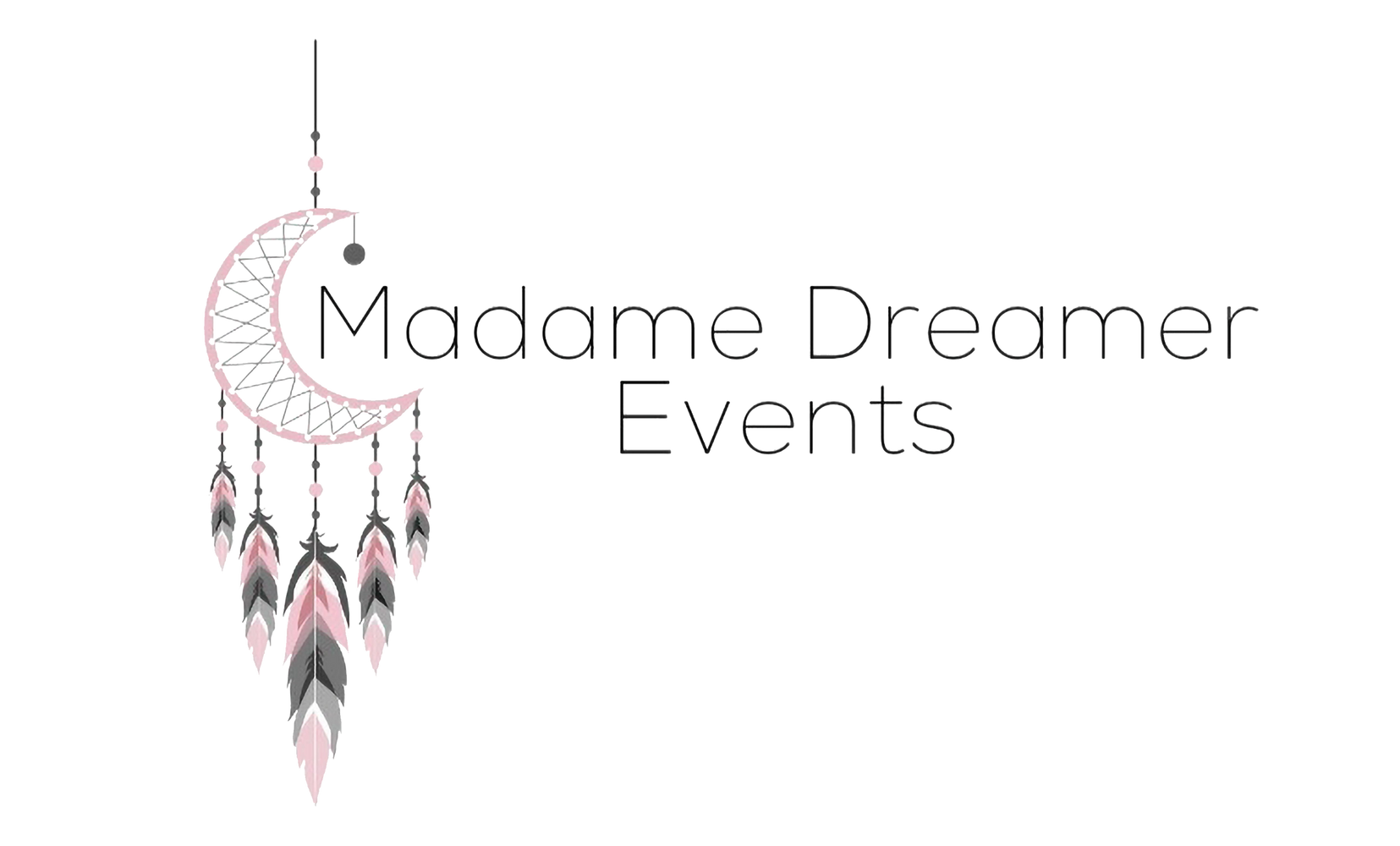Madame dreamer events logo Pink and grey dream catcher