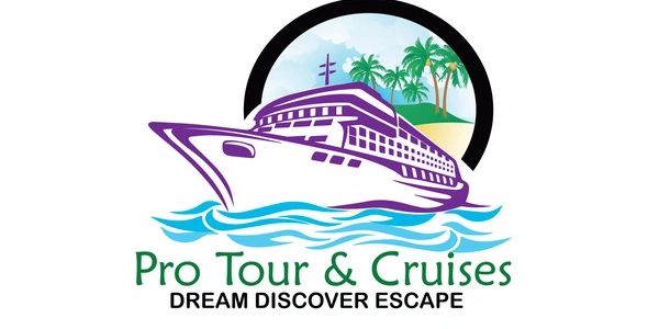 Logo of Pro Tour & Cruises with a cruise ship and palm trees.