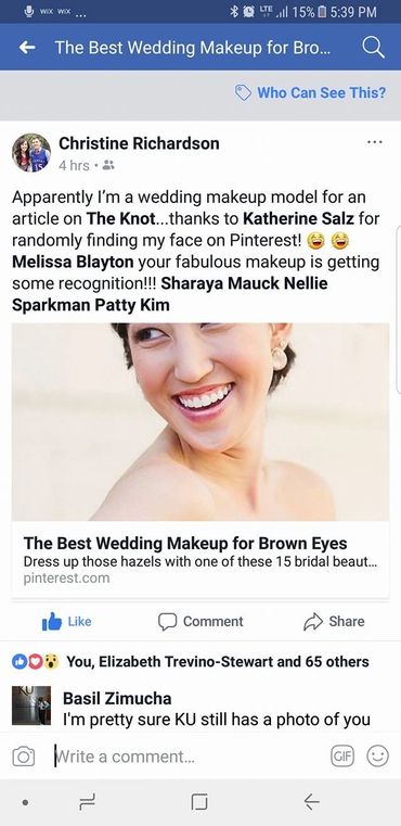 Facebook post celebrating Christine Richardson as a wedding makeup model.
