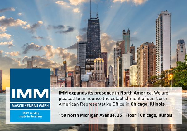 Chicago skyline representing IMM Maschinenbau's new North American Representative Office in Chicago,