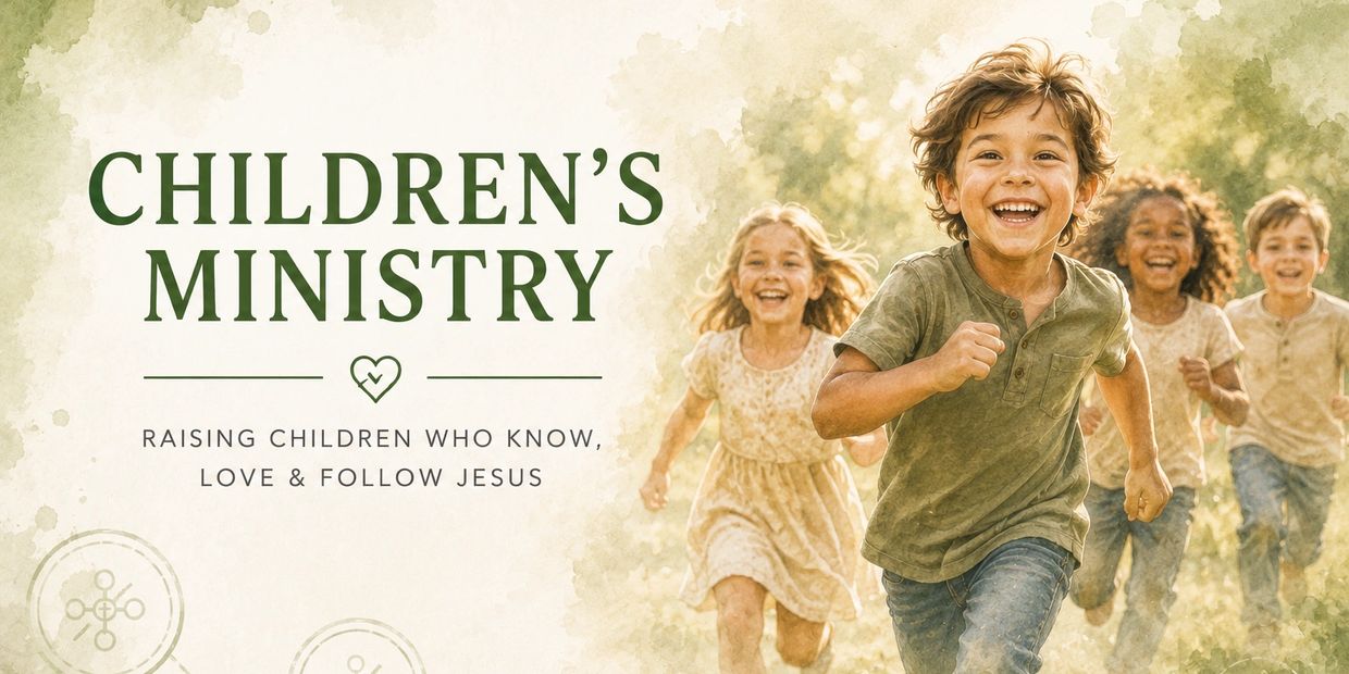 Children joyfully running outdoors for a ministry event.