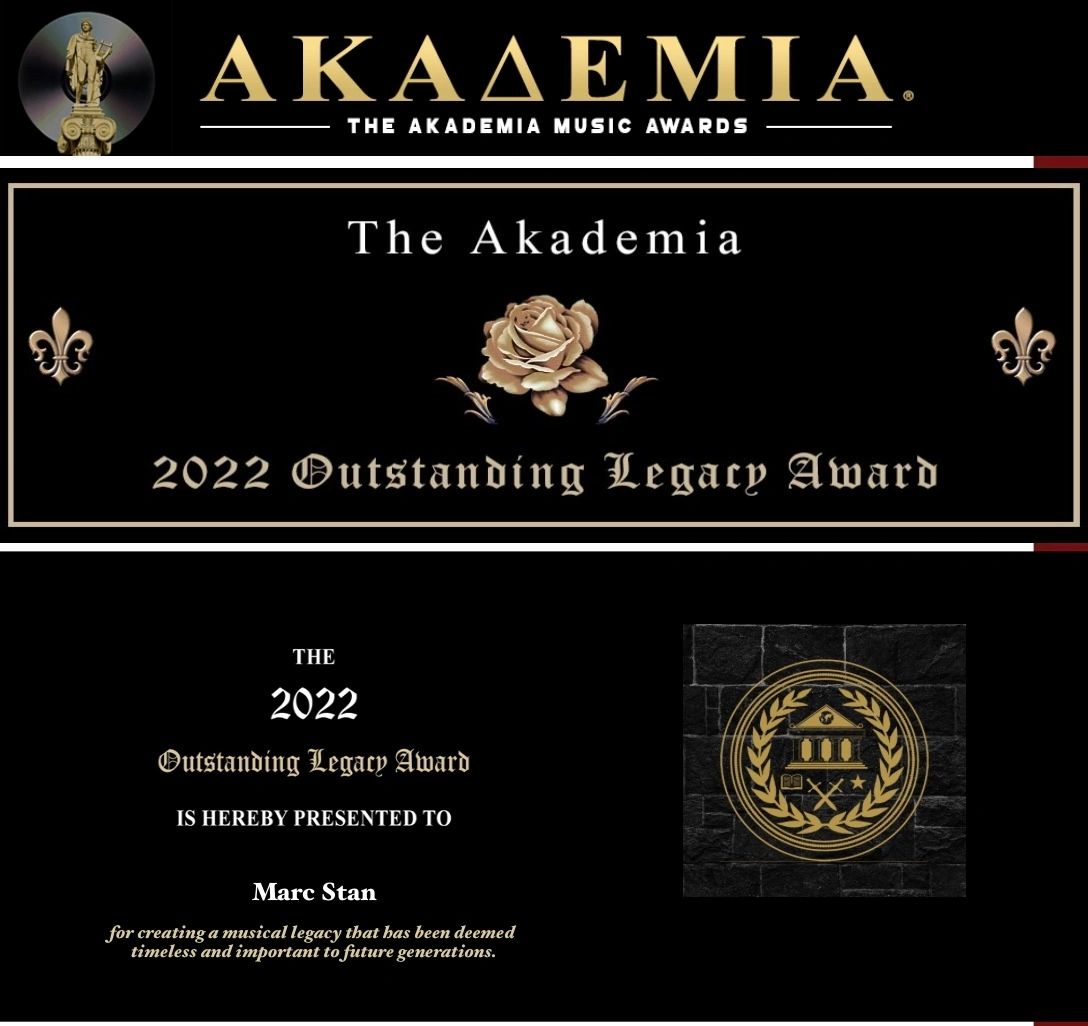 Marc Stan 2022 LEGACY AWARD WINNER/ Los Angeles Music Akademia award.
